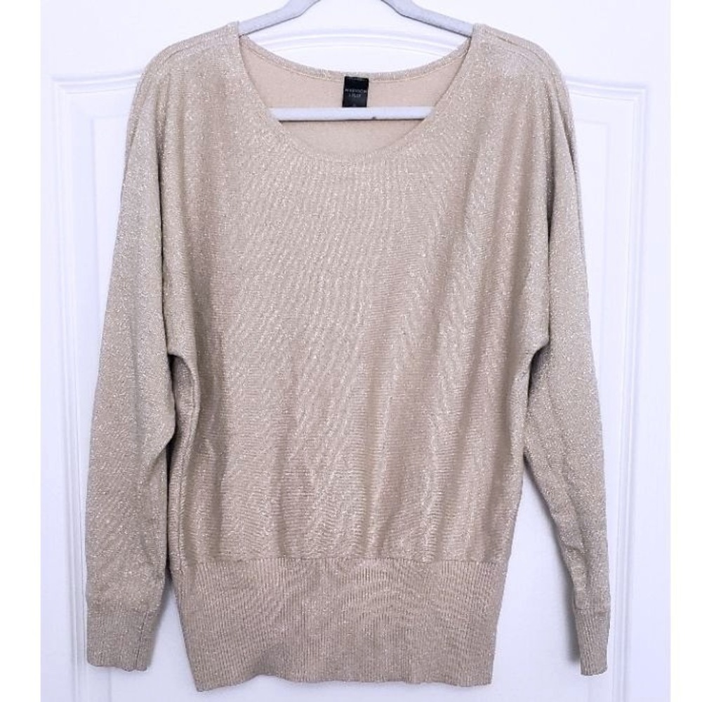 Madison Lilly Womens XL Gold Metallic Knit Dolman Slit Sleeve Shimmer Top